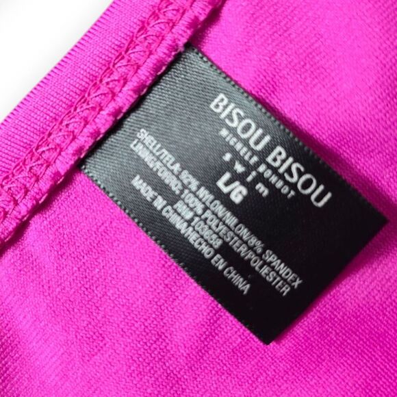 NWT Bisou Bisou Size L Magenta Pink Side Tie Tankini Bikini Swimwear New - Picture 3 of 4